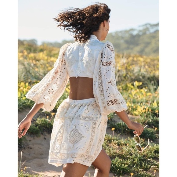 Zimmermann Dress Aliane Cutout Broderie Anglaise Lace Cotton Mini Ivory 2 NWT - Picture 11 of 13